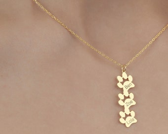 Gold Paw Print Necklace, Paw Print Pendant, Pet Paw Necklace, Cat Paw Name Necklace, Pet Jewelry, Dog Lover Gift, Dog Memorial Gift, Dog Paw