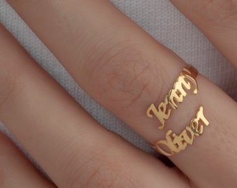 14K Gold Double Name Ring, Two Name Ring, Gold Couple Name Ring, Best Friend Gift, Personalized Ring for Women,Dainty Name Ring, Custom Ring