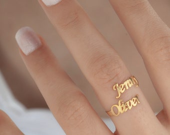 14K Gold Double Name Ring, Two Name Ring, Couple Name Ring, Best Friend Gift, Personalized Double Name Ring ,Dainty Name Ring, Custom Ring