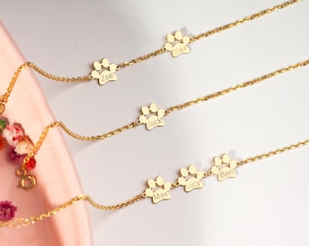 Pulsera con nombre de perro en oro de 14 quilates, pulsera para perro, pulsera personalizada para mascota, pulsera con huella de perro, joyería para mascotas, regalo para amantes de las mascotas, pulsera para mascotas, regalo para mamá