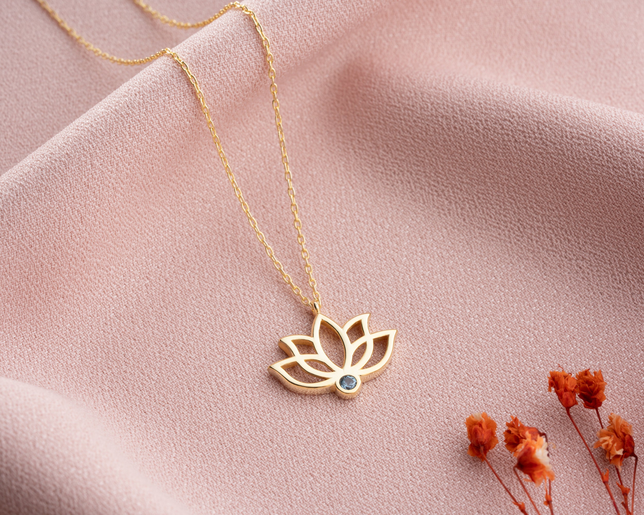 Lotus Flower Necklace in Silver, 14K Gold Lotus Pendant