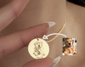 Personalized Pet Portrait Necklace, Engraving Dog Portrait, Custom Dog Photo Necklace, Dog paw Necklace, Pet Photo Pendant, Pet Jewelry