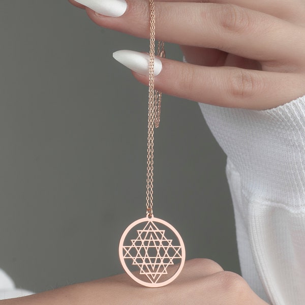 Sterling zilveren Sri Yantra ketting, Mandala sieraden, Talisman hanger, Shri Yantra hanger, heilige geometrie ketting, Metatron kubus hanger