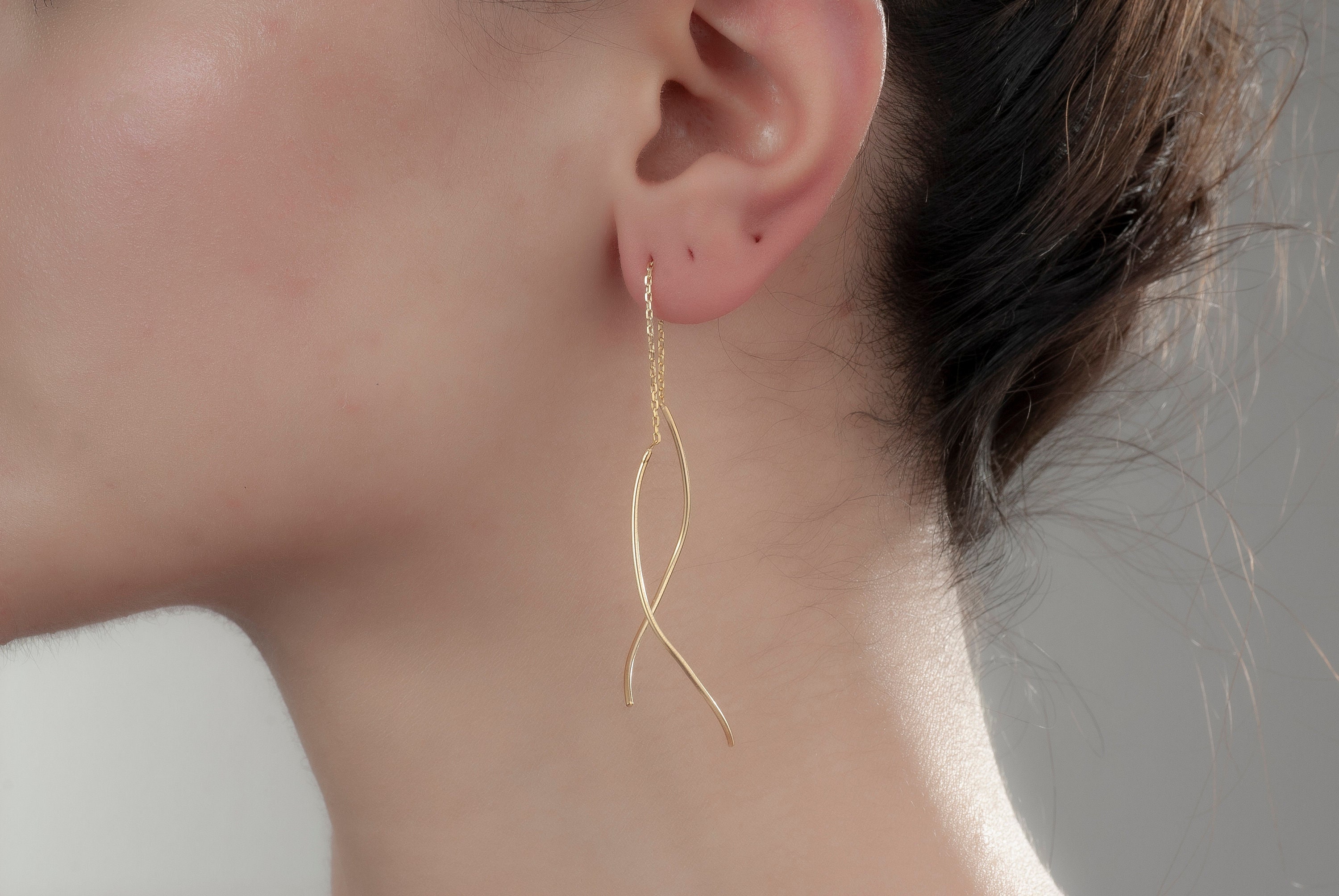 14K Gold Wave Wire Earrings, Wave Earrings, Lightweight Earrings,…