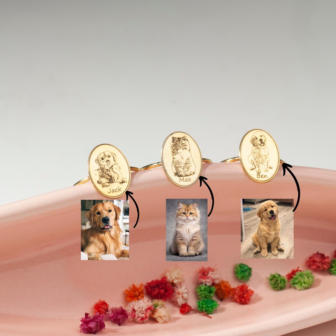 14K Gold Dog Photo Signet Ring, Custom Pet Engraved Jewelry, Pet Photo ...