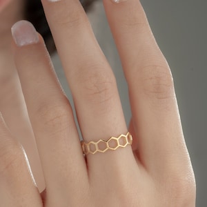 14K Gold Honeycomb Ring, 8K Gold Honeycomb Ring, Hexagon Ring, Dainty Stackable Ring, Honey Bee Ring, Geometric Rings, Statement Ring
