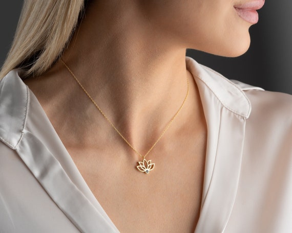 Lotus Flower Necklace in Silver, 14K Gold Lotus Pendant