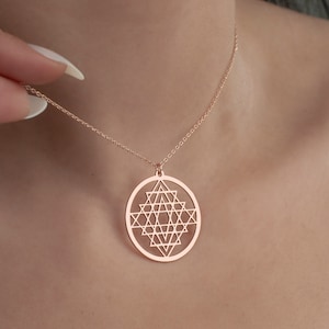 14K Gold Sri Yantra Necklace, Mandala Jewelry, Talisman Pendant, Shri Yantra Pendant, Sacred Geometry Necklace, Sri Yantra Jewelry, Metatron
