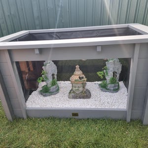 Iris Clear View Garden Aquarium gray raised rectangular fish pond with large window