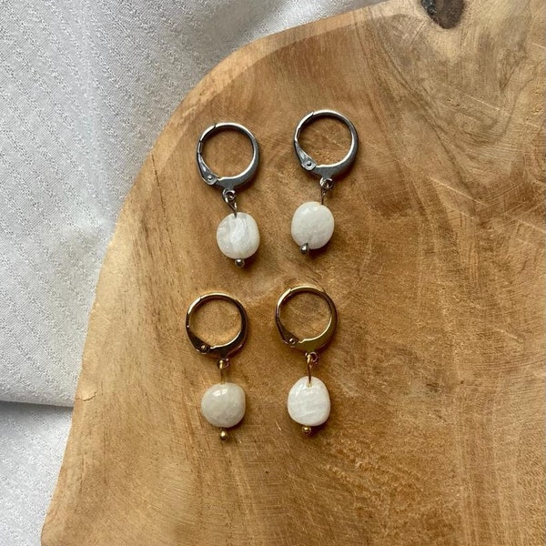 Natural Stone Earrings Stainless Steel gold/silver Moonstone, dangle earrings, stenen sieraden, cadeau voor haar, maansteen, June Birthstone