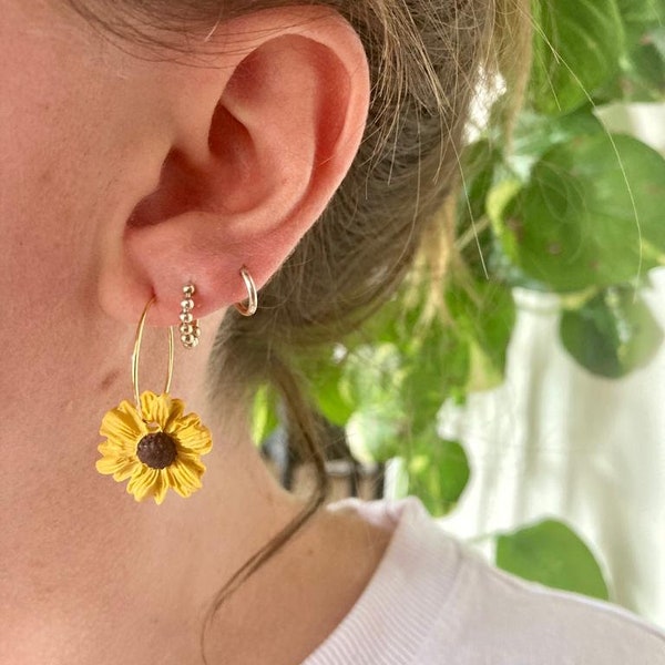 Clay Earrings Stainless Steel gold/silver 'Sunflower Hoops'