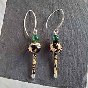 Sterling silver drop earrings with recycled vintage tensha beads