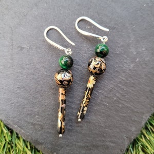 Sterling silver drop earrings with recycled vintage tensha beads