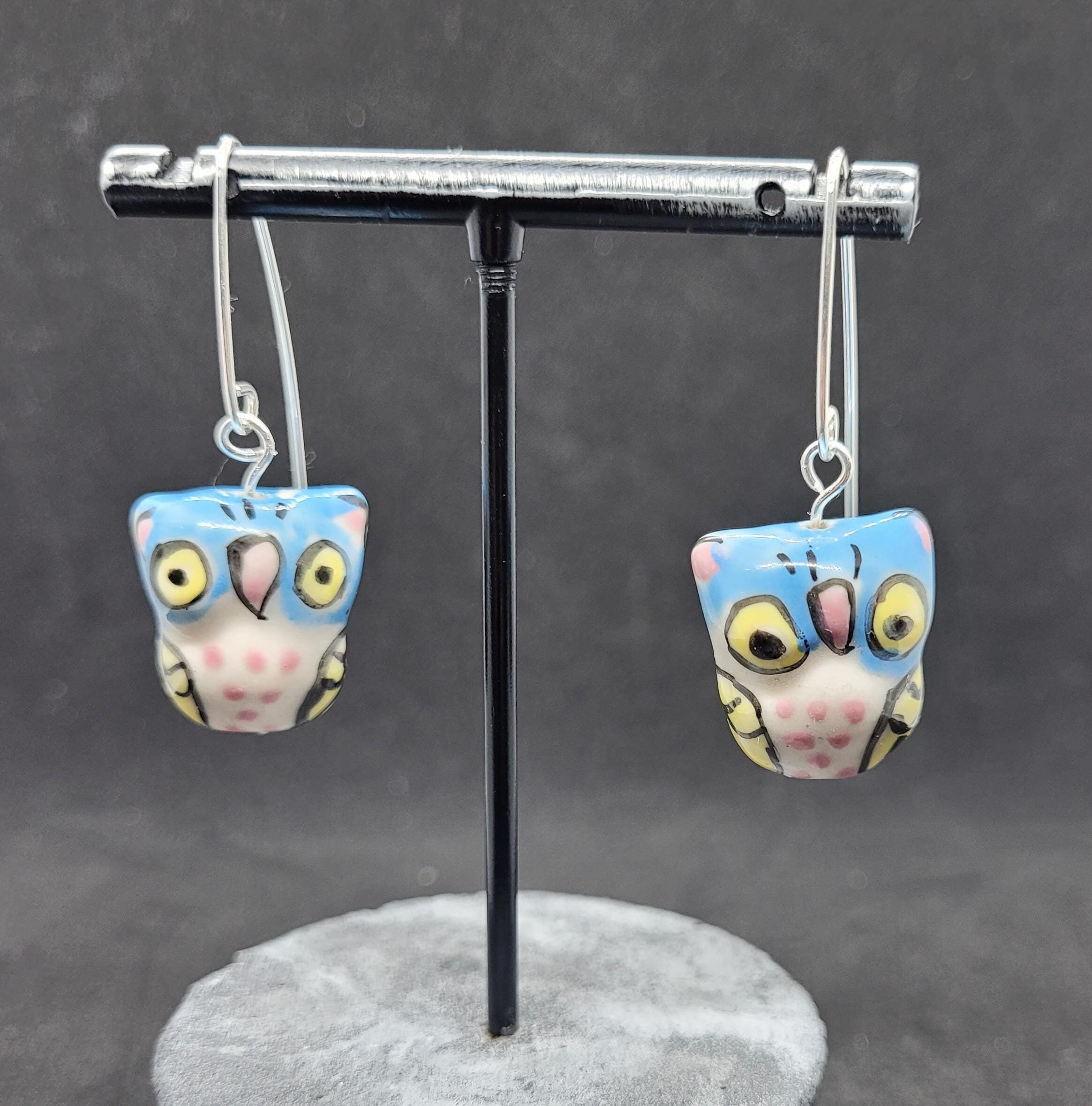 Porcelain owl sterling silver earrings