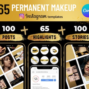 265 Permanent makeup Instagram post templates | Aesthetic Instagram Glamor | Canva editable PMU Social Media Posts | Skincare Instagram