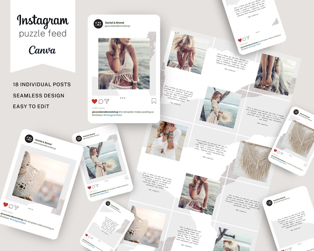 Boho Instagram Puzzle Feed Template, Beige IG Grid (canva) - Etsy