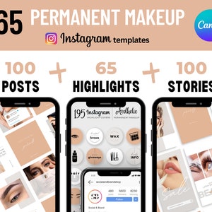 265 Permanent makeup Instagram post templates | Aesthetic Instagram | Canva editable PMU Social Media Posts | Skincare Instagram