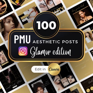 100 Permanent makeup Instagram post templates | Aesthetic Instagram Glamor | Canva editable PMU Social Media Posts | Skincare Instagram