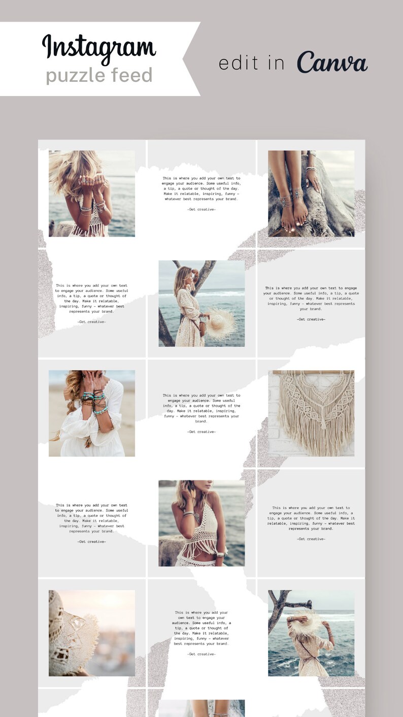 Boho Instagram Puzzle Feed Template, Beige Social Media (canva) - Etsy