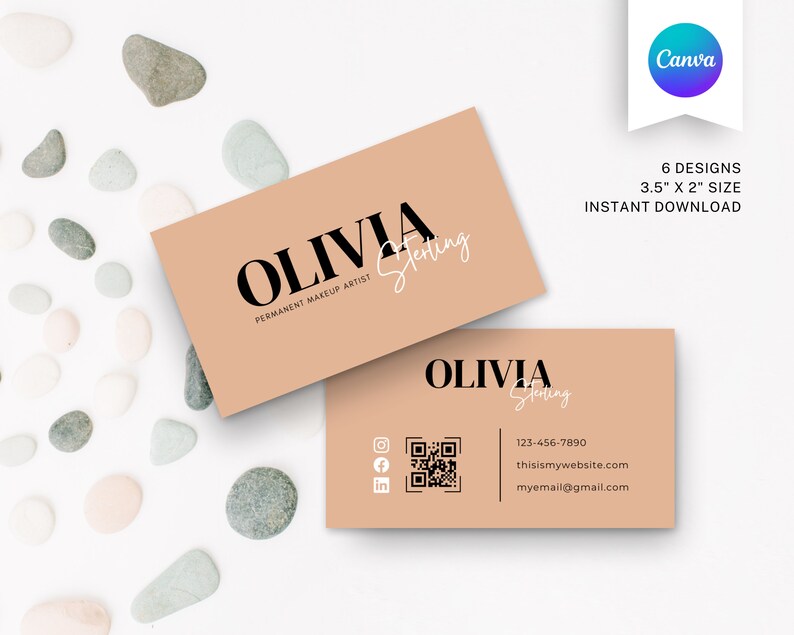 Printable QR Business Card Template, Editable DIY Calling Card (canva ...
