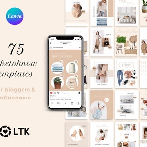 75 LTK Canva neutral templates | Liketoknowit collage | Warm LTK posts for Influencers & bloggers | Content creator templates | LTK Collage