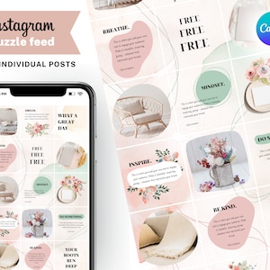 Canva instagram temp, boho instagram puzzle grid, ig puzzle feed, beige bohemian, ig templates quote, social templates canva