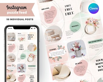 Boho Instagram Puzzle Feed Template, Beige Social Media (Canva)