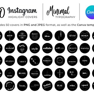 50 Instagram highlight covers Canva template, ig highlight covers letters, icons, Instagram stories, faq, modern, minimal