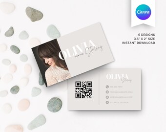 QR Business Card Template, Photo Contact Card, Editable Canva Design (Digital Download)