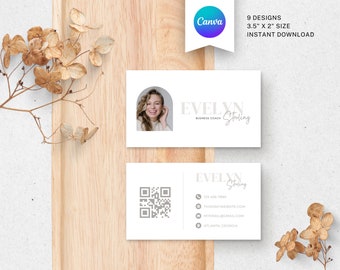 Printable QR Photo Business Card Template, Editable Canva Design (Instant Download)
