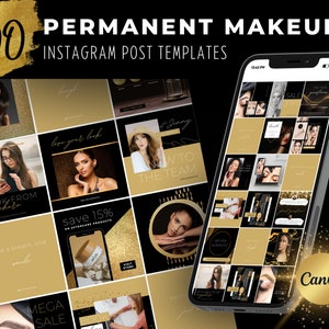 100 Permanent makeup Instagram post templates | Aesthetic Instagram Glamor | Canva editable PMU Social Media Posts | Skincare Instagram