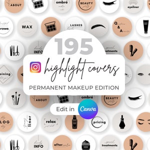 195 PMU Business Instagram Highlight Covers Canva template, ig highlight covers letters, icons, Instagram stories, faq, modern, minimal