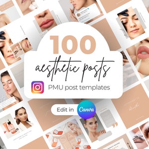 100 Permanent makeup Instagram post templates | Aesthetic Instagram | Canva editable PMU Social Media Posts | Skincare Instagram