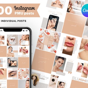 100 Permanent makeup Instagram post templates | Aesthetic Instagram | Canva editable PMU Social Media Posts | Skincare Instagram