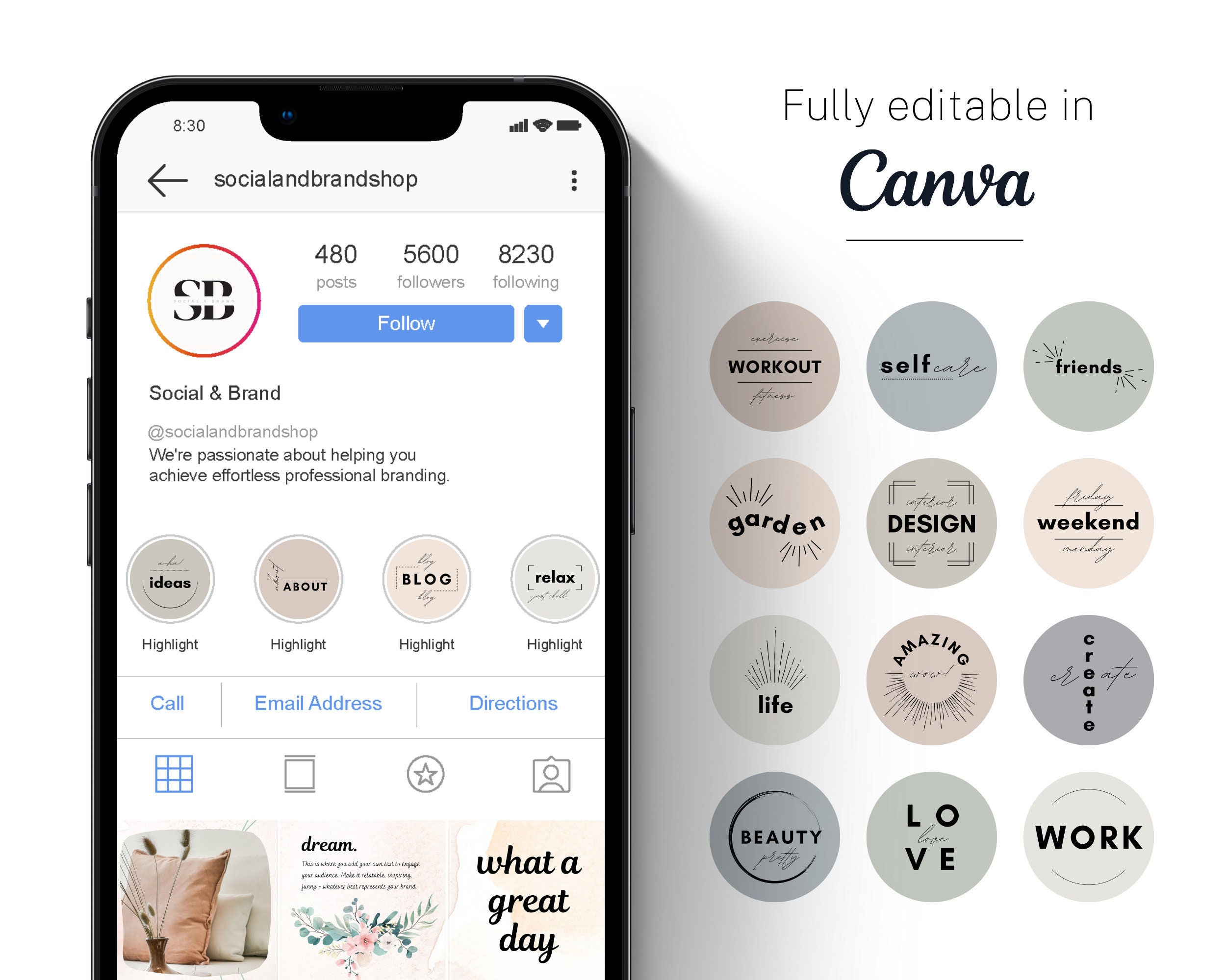 50 Instagram Highlight Covers Canva Template, Ig Highlight Covers