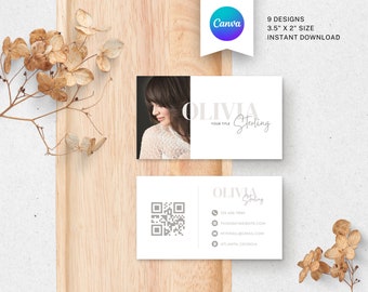 Printable QR Business Card Template, DIY Photo Calling Card (Canva)