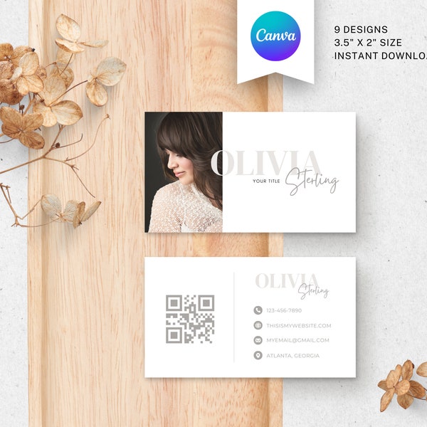 Printable QR Business Card Template, Photo Business Card Template Contact, Instant Download, DIY Calling Card, Editable Card, Canva Template