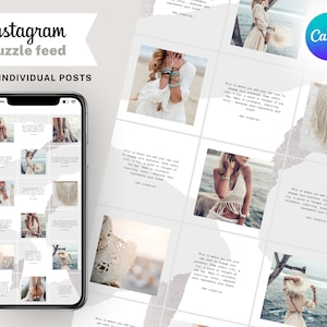 Canva instagram puzzle feed, boho instagram puzzle grid, ig puzzle feed, beige bohemian, ig templates quote, social templates canva