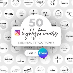 50 Instagram highlight covers Canva template, ig highlight covers letters, icons, Instagram stories, faq, modern, minimal