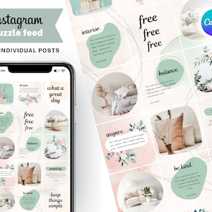 Canva instagram temp, boho instagram puzzle grid, ig puzzle feed, beige bohemian, ig templates quote, social templates canva