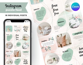 Boho Instagram Puzzle Feed Template, Beige Social Media (Canva)