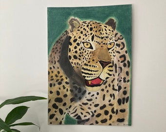 Mixmedia Peinture Originale Leopart