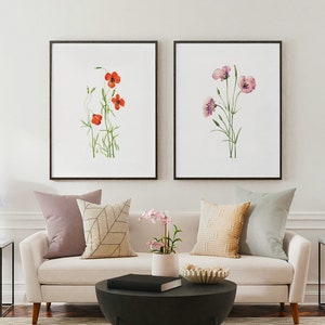 Minimal Botanical Art Set of 2 Prints, Colorful Wildflower Posters for Your Walls, Vintage Wildflower Printable Art for Your Home