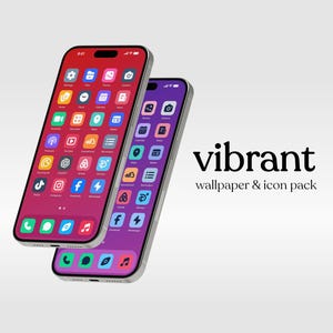 Vibrant Icon and Wallpaper Set iOS 18 modern and minimal, aesthetic wallpaper (DIGITAL DOWNLOAD)