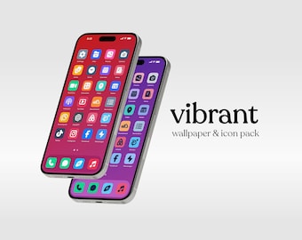 Vibrant Icon and Wallpaper Set iOS 18 modern and minimal, aesthetic wallpaper (DIGITAL DOWNLOAD)