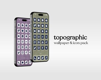 Topographic Icon and Wallpaper Set iOS 18 modern and minimal, aesthetic wallpaper (DIGITAL DOWNLOAD)