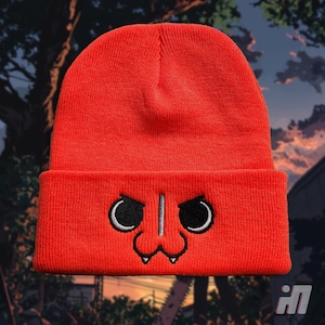 Chainsaw Devil Inspired Beanie | Embroidered Knit Cuffed Hat | Anime-Inspired Winter Cap
