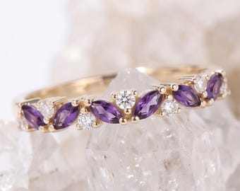 Custom listing for Jasmine Marquise Amethyst Band, Purple Stone Ring,