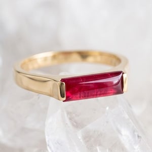 Minimalist Baguette Ruby Ring, 14K Gold Red Gemstone Stacking Band, Dainty July Birthstone Ring, Simple Everyday Jewelry Gift for Her