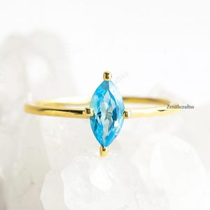 Aquamarine Dainty Ring, Gold Minimalist Ring, March Birthstone Ring, 10K Solid Gold Ring, Thin Solitaire Ring, Delicate Ring, Gift for Her